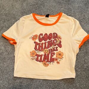 SHEIN Cream Tee with Orange Trim